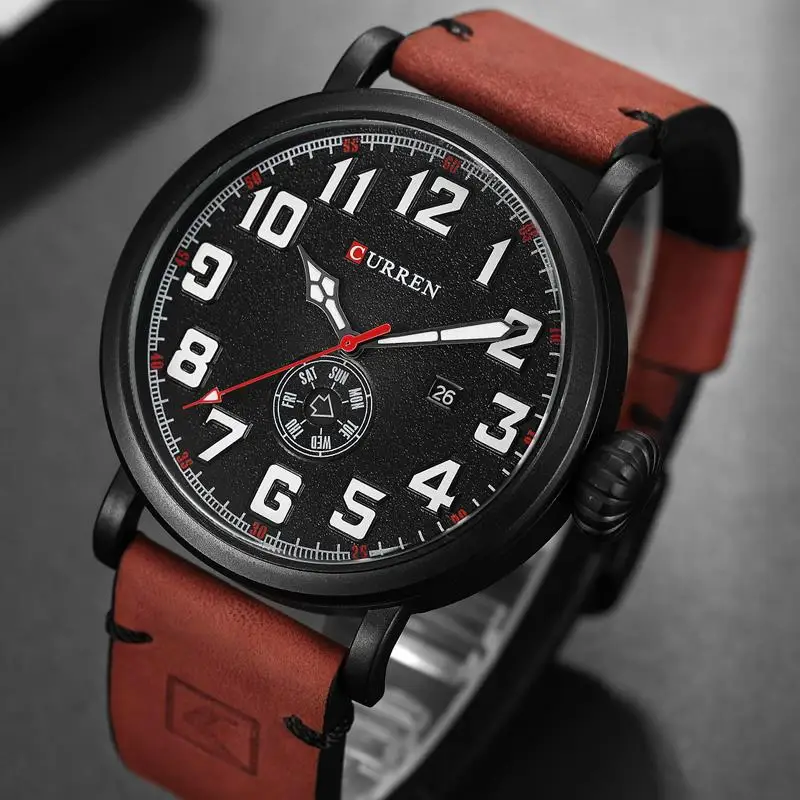 Curren 8283 мужские часы Топ бренд класса люкс черный кожаный ремешок