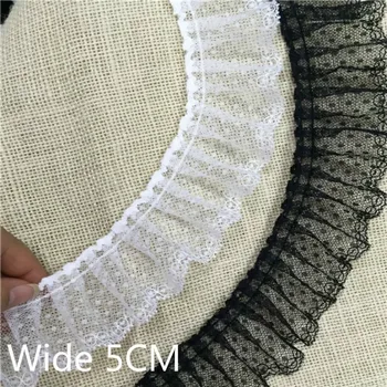

5CM Wide White Black 3D Embroidery Lace Applique Pleated Ruffle Ribbon Edge Trim For DIY Sewing Curtains Fringe Guipure Supplies