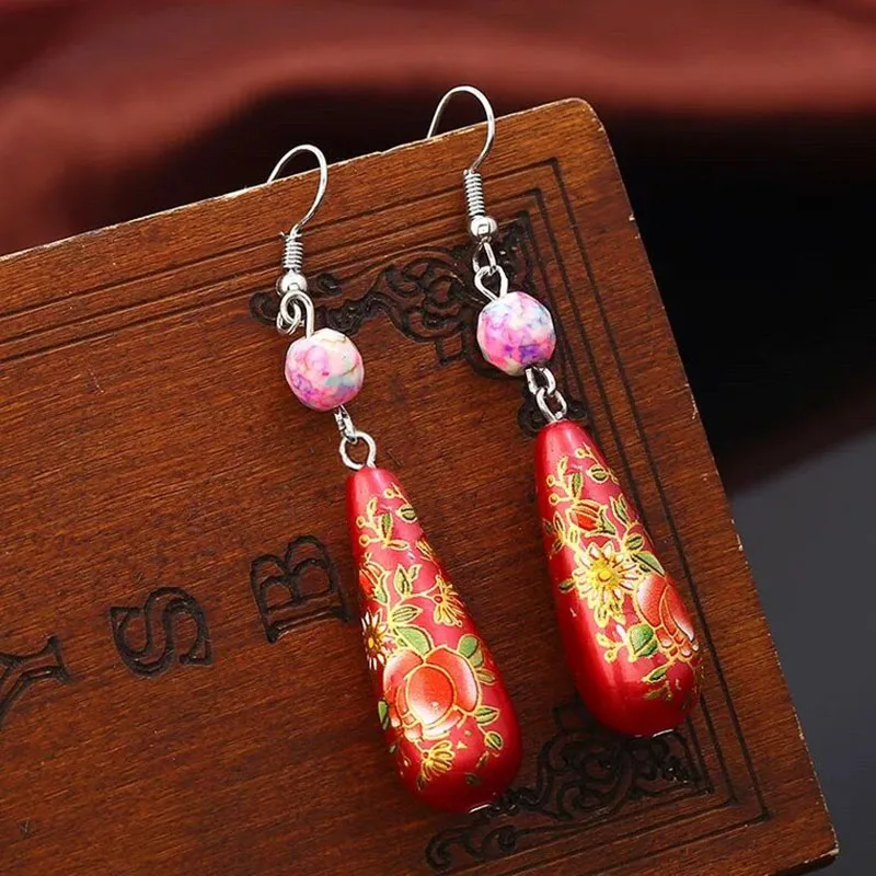 HayStarWay Ретро Этнические китайские Цветочные висячие серьги с кисточкой для женщин девочек подарок на день рождения Свадебная вечеринка ювелирные изделия