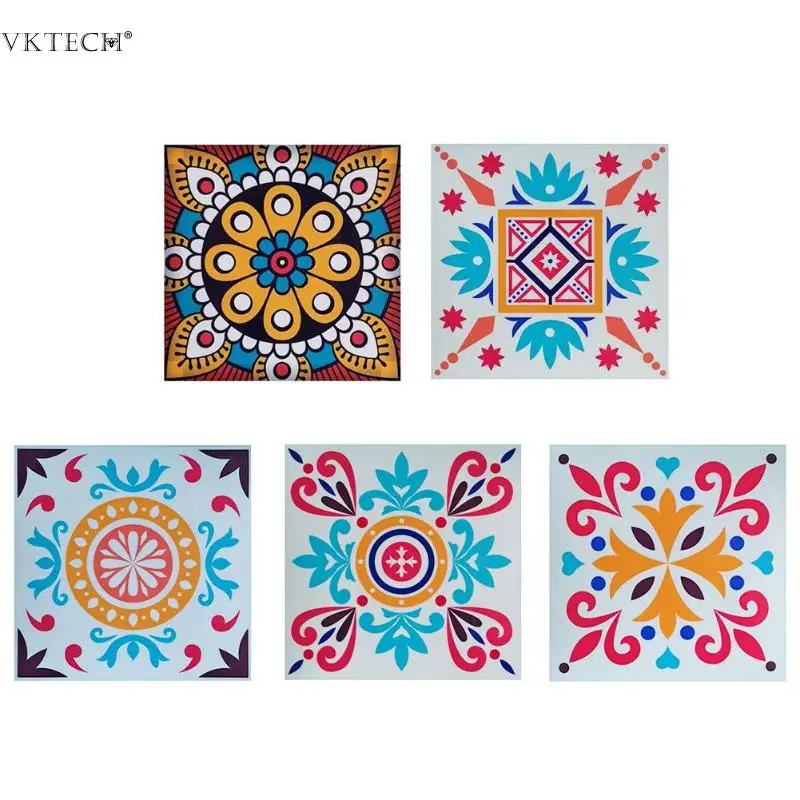 PVC Self-adhesive Waterproof DIY Wall Tiles Sticker Moroccan Retro Style Art Decals for Kitchen Wall Tiles Stickers