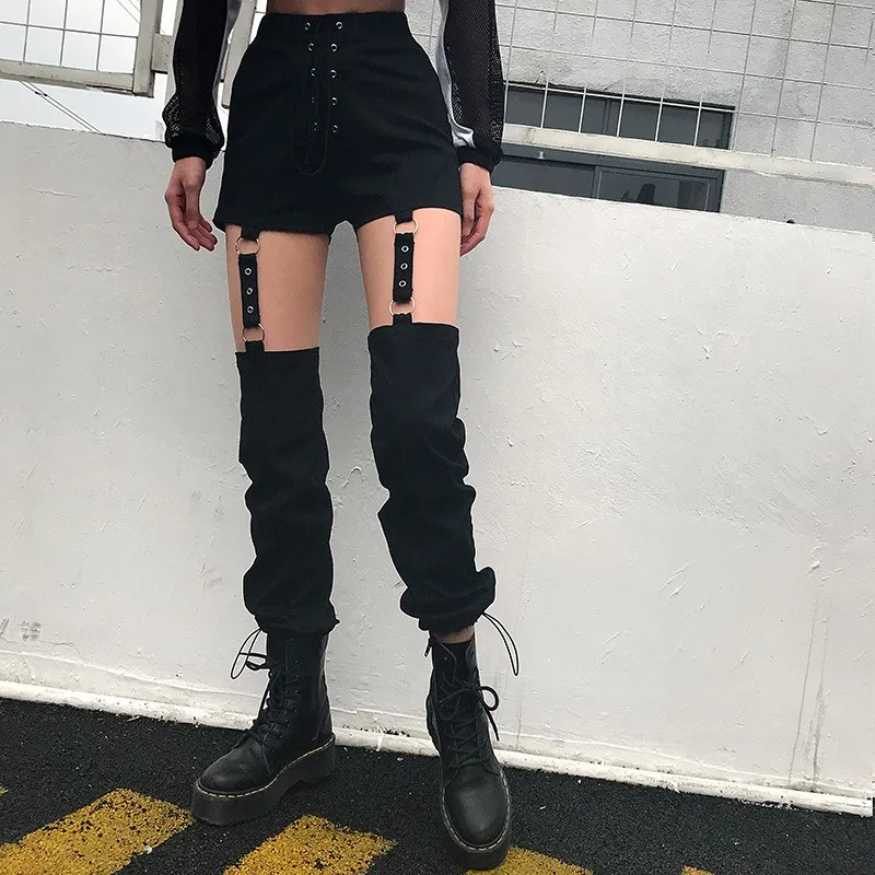 Black Harajuku Pencil Pants Women Detachable Sexy High Waist Trousers Tie Up Casual Streetwear Sweatpants Black Harajuku Pencil Pants Women Detachable Sexy High Waist Trousers Tie Up Casual Streetwear Sweatpants