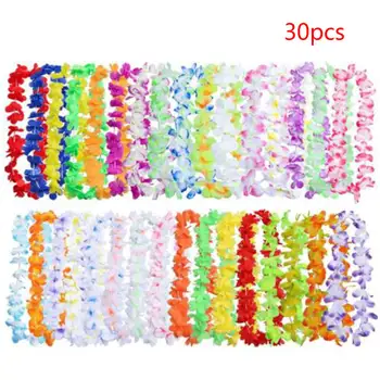 

30pcs Hawaiian Necklace Artificial necklace Hawaii Flowers leis Party Supplies Beach Fun wreath DIY gift Decoration