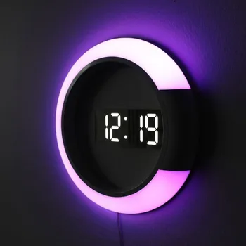 

LED Mirror Hollow Wall Clocks Home Decor Multi-function Alarm Temperature Ring Light 2 Colors Digital Wall Clock