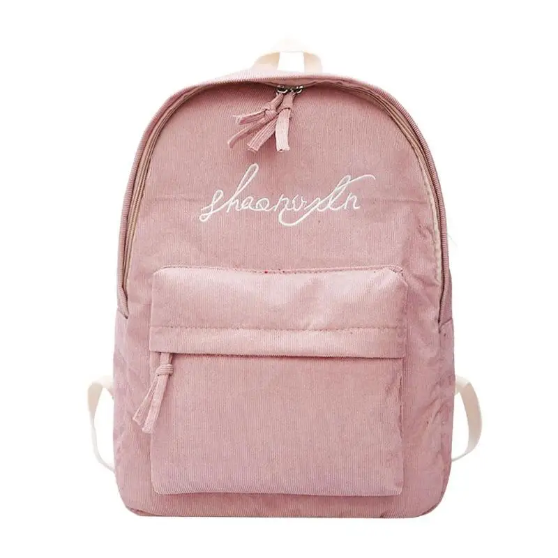 

Preppy Style Soft Fabric Backpack Female Corduroy Design School Backpack For Teenage Girls Striped Backpack Women