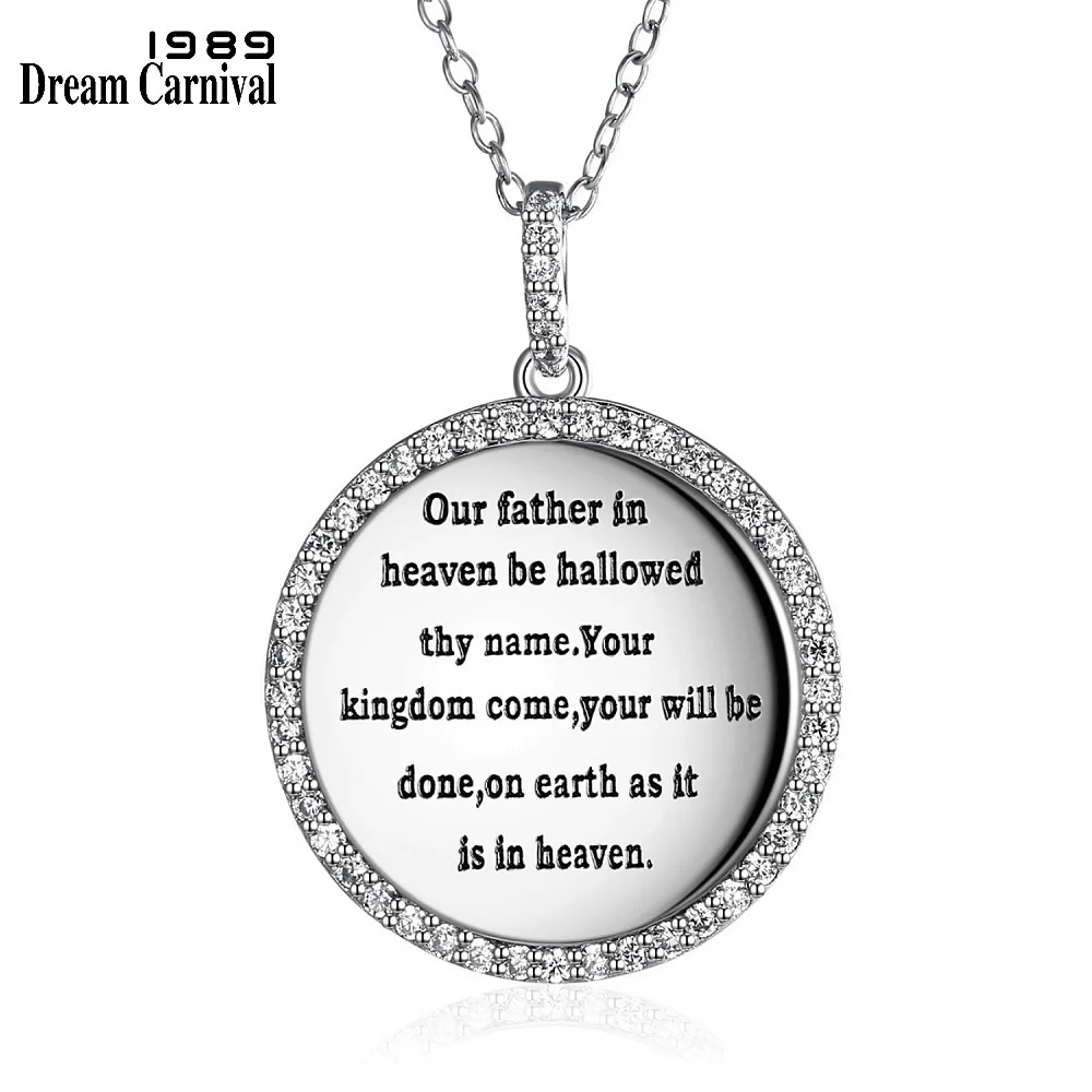 

DreamCarnival 1989 Circle Round Message Print White Zirconia Paved setting 925 Sterling Silver Chain Necklace for Women SZ16330