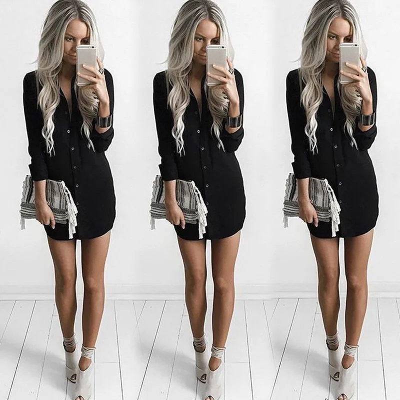 

Fashion Summer Women clothes turn-down collar Long Sleeve Tops solid Oversize Casual Loose Chiffon Blouses one pieces