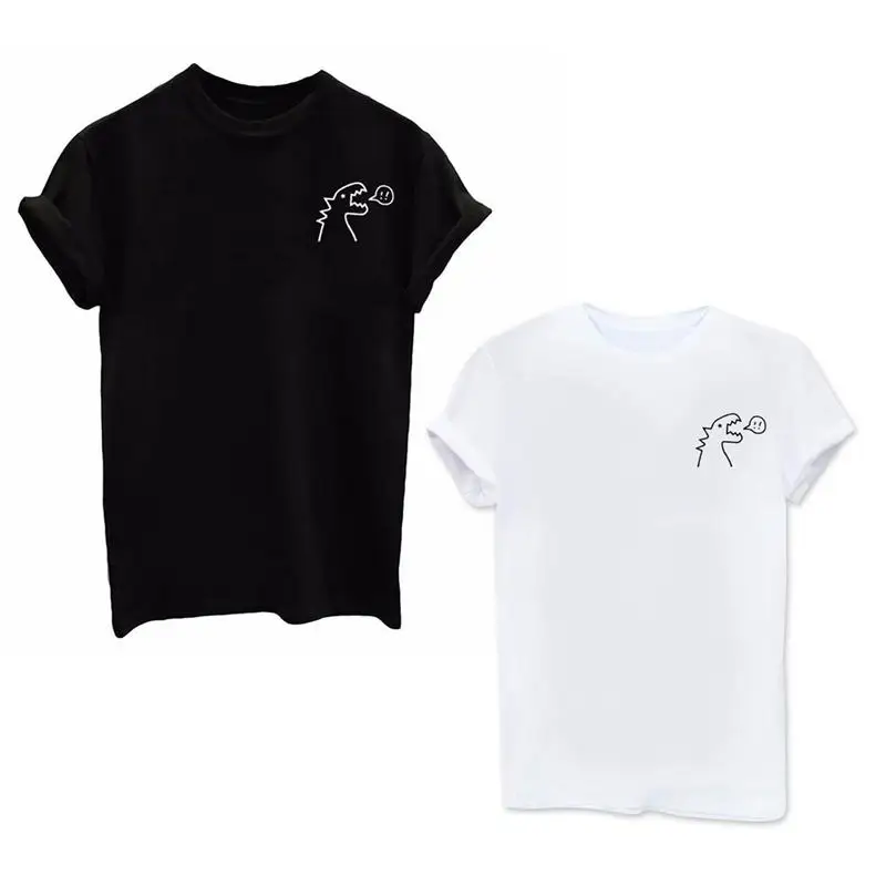 

Fashion Summer T Shirt Top Funny Dinosaur Monster Pattern Print Black And White Short Sleeve T-Shirt For Women Girl Tops Tshirt