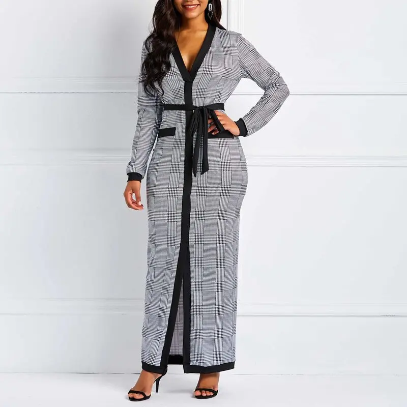 

Elegant Party Elegant Retro Office Lady Women Long Pencil Dresses Casual Lace Up Pocket Split Gray Beach Female Fashion Dress