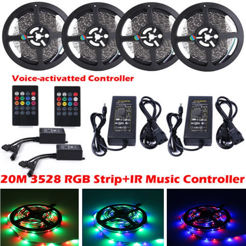 

5M 10M 20M 3528/2835 RGB LED Strip Lights Tape +20key Music IR Remote + 12V 2A /12V 5A Power Adapter