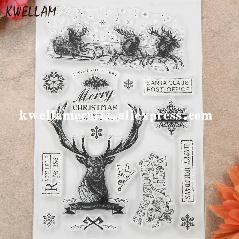 MERRY CHRISTMAS Deer Snowflake Scrapbook DIY photo cards rubber stamp clear transparent 11x15.5cm KW8111512 | Дом и сад