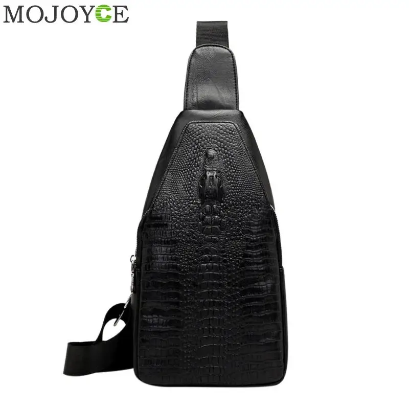 Модная мужская нагрудная сумка, сумки-мессенджеры, кожа, зарядка через USB, повседневные мужские дорожные сумки на плечо, сумка через плечо с крокодиловым узором