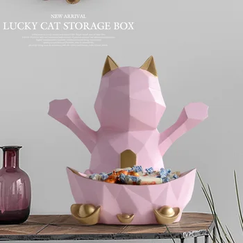 

Statue En Resin For Wedding Decoration Wall Storage Box For Candy Nut Geometric Lucky Cat Figurine Decorative Home Wall Decor