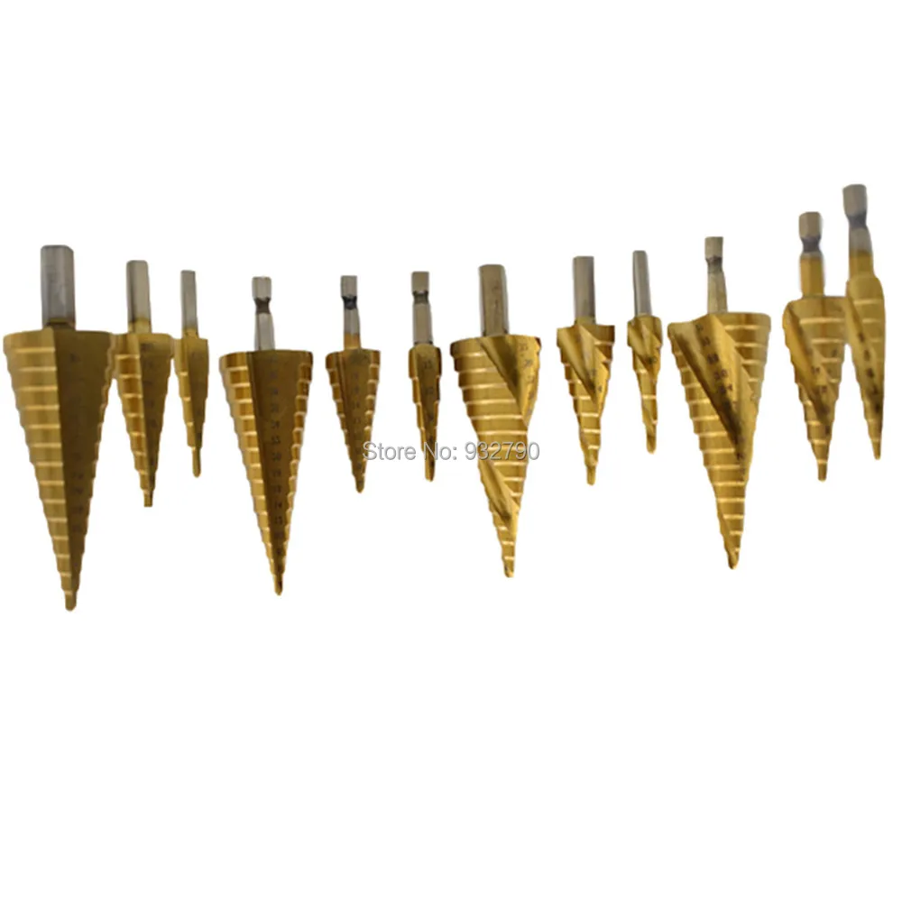 12pcs HSS Step Drill Bit Set High Speed Steel Titanium Step Bit Set Metal Carbon Steel Aluminium Wood PVC Insulating Plate Cut
