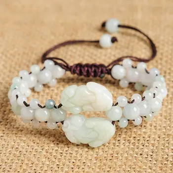 

Hi-Q Chinese 100% Natural Jadeite Luck Mini Beads With Pixiu Link Bracelet