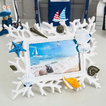 

Mediterranean Ocean Style Resin Photo Frame Table Coral 6 Inch Family Photo Frame Wedding With Shell Home Decoration Accessories