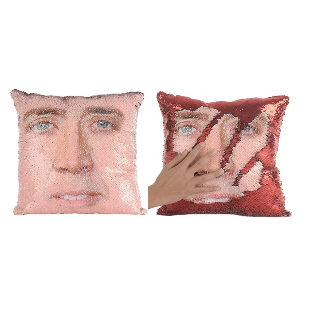 

Mermaid Pillow Nicolas Cage Reversible Sequin Pillow Cover Throw Pillowcase Nicolas Cage Color Change Decorative Cushions
