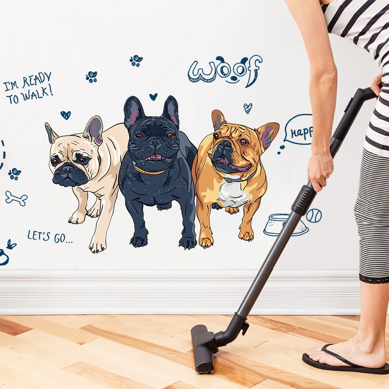 Наклейка на стену с французским бульдогом для гостиной, спальни, креативная Наклейка на стену с собакой для детской комнаты, домашний декор, декоративные наклейки на дверь