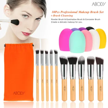 

10Pcs Makeup Brush Set Wooden Handle Essential Cosmetic Kit with Silica Gel Mini Cleaning Brush Tool Powder Brush Eyeshadow