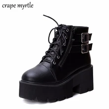 Ботинки на шнуровке; коллекция года; Модные ботильоны на толстом каблуке; женская обувь на высоком каблуке; сезон осень-зима; ботинки в стиле панк; обувь на платформе; YMA413