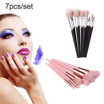 

7 Pcs/ Set Round Aluminum Tube Plastic Handle Pink Fiber Loose Powder Fixed Makeup Blush Eye Shadow Eyebrow Trimming Brush Set