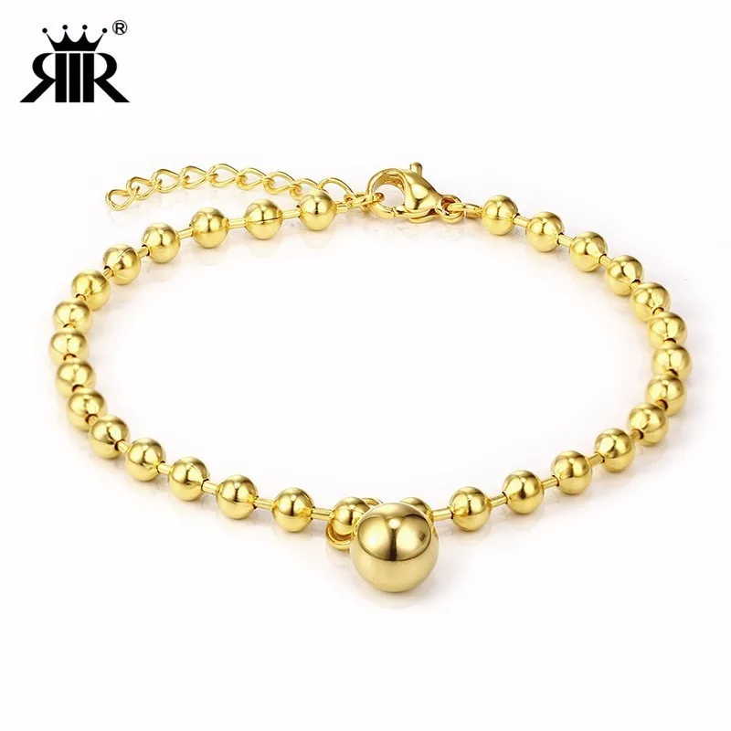 RIR простой из нержавеющей стали золотой шарик подвесной креативный браслет-цепочка с бусинами уникальный дизайн женские ювелирные изделия браслет