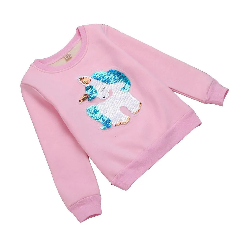 

Baby Girls Hoodies Clothes Children Sequins Discoloration outerwear children reverse girls Sweatshirts Pink