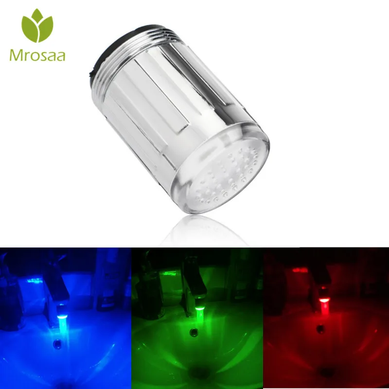 

LED Light Water Tap Temperature Sensor RGB Glow Shower Stream 3 Color Changing or 7 Color Flashing Bathroom Faucet Tap Nozzle