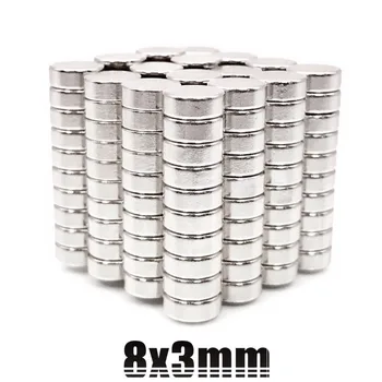 

1000pcs Free shipping 8mm x 3mm 8x3 Strong Round Magnet 8x3 Disc 8*3 Rare Earth Neodymium NEW Art Craft Connection