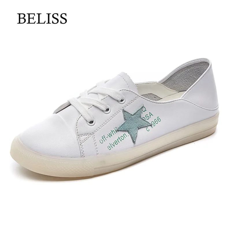 

BELISS Genuine Leather Flats Shoes Women Loafers Spring Autumn Women Moccasins Round Toe Lace Up White Casual Shoes Women P31