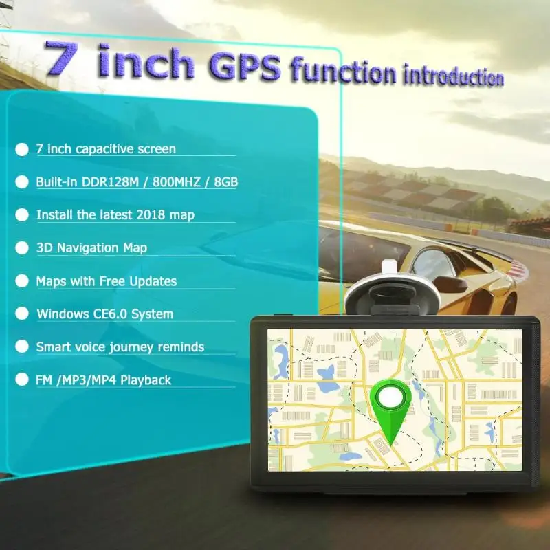 Портативный 7-дюймовый автомобильный gps навигации 128 МБ+ 8 ГБ 800 МГц Автомобильный навигатор с картой