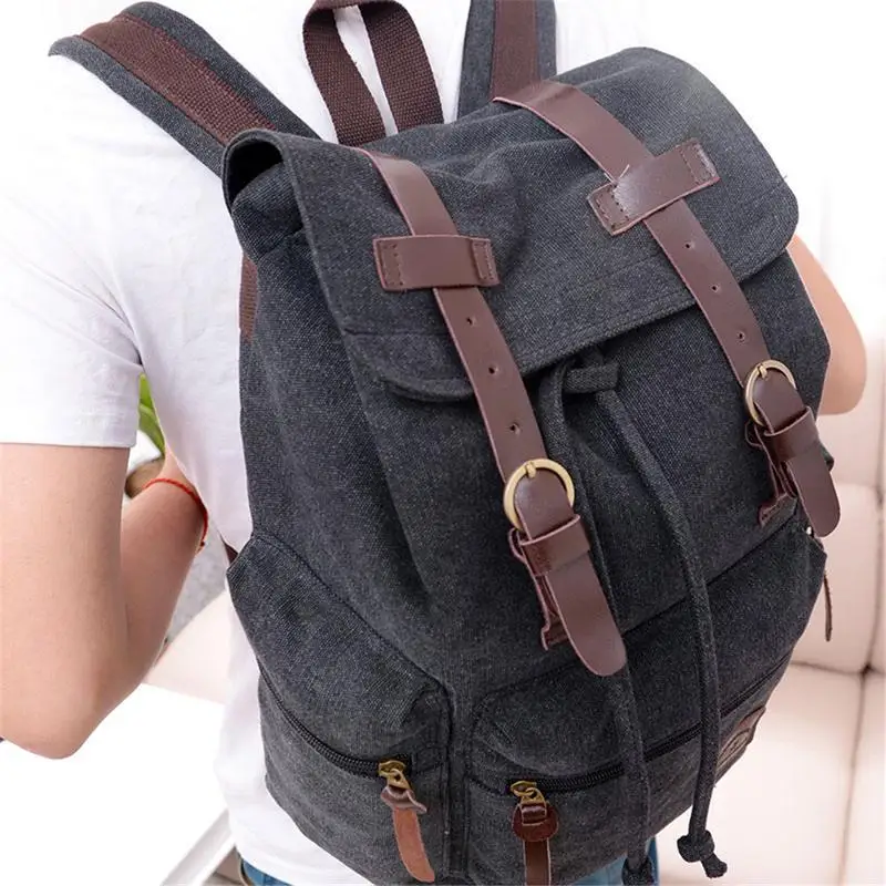 

New Vintage Leather Canvas Bag Korean Style Trend Canvas Bag Women Male Student Backpack Capacity Bag Sports Backpack