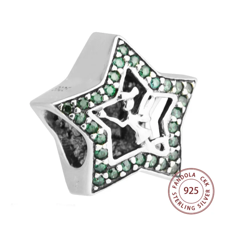 

100% 925 Sterling Silver Tinker Bell Star Charm Beads with Green Crystals Fits Pandora Bracelet Charm Silver 925 Jewelry
