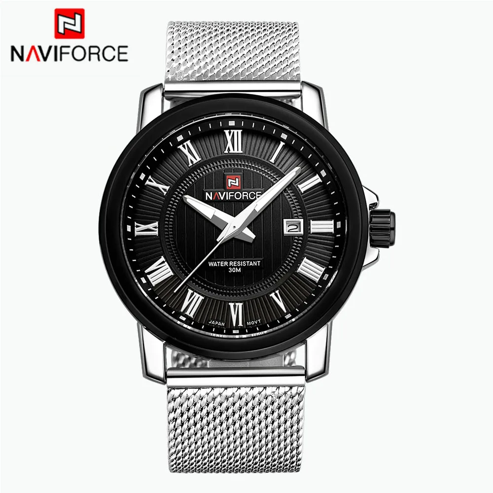 

NAVIFORCE Casual Fashion Men Wristwatch Water Resistant Mens Quartz Watch Stainless Steel Strap with Calendar Luminous Pointers