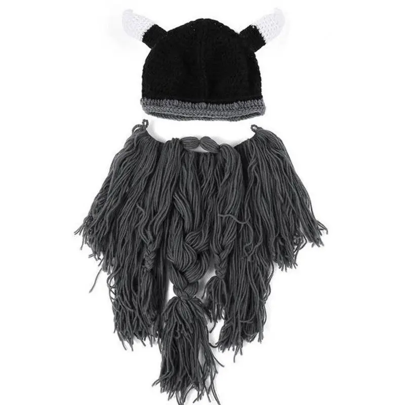 Christmas Knit Viking Beard Horn Hat Crazy Ski Cap Barbarian Vagabond Beanie