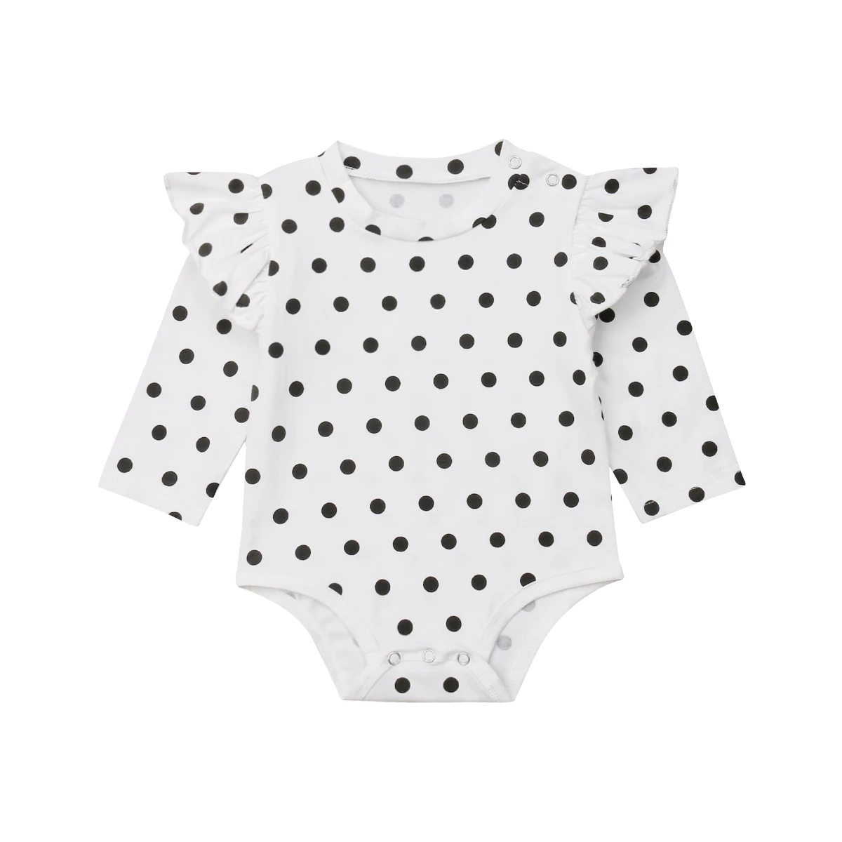 

USA Newborn Baby Girls Fly Sleeve Cotton Dot Solid Button Romper Jumpsuit Outfits Clothes