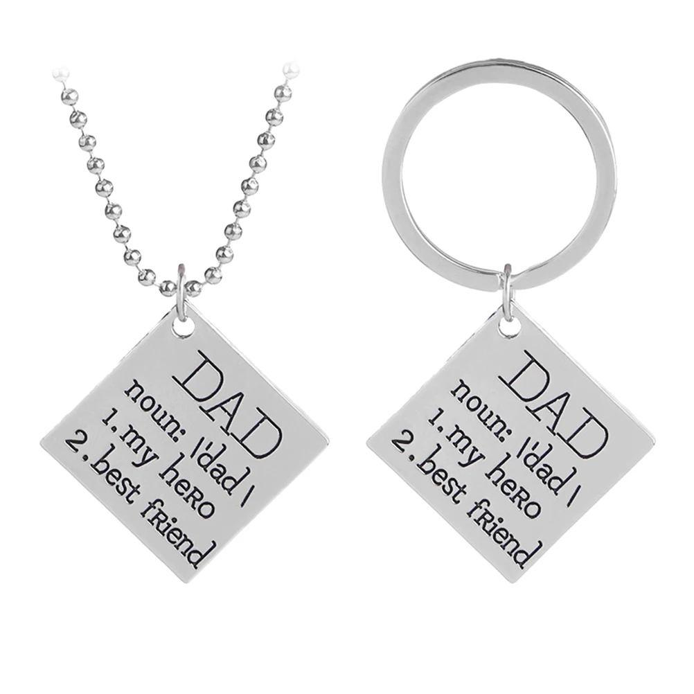 

2pcs Keychain Graduation Gift Silver Dad Is My Hero Best Friend Necklace Keychain For Birthday Thanksgiving Day Fathers Day