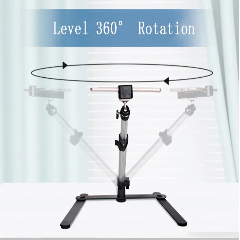  Photography Adjustable Table Top Mini Monopod Set Aluminum Alloy Stand+Phone Clip Fill-In Light Blu
