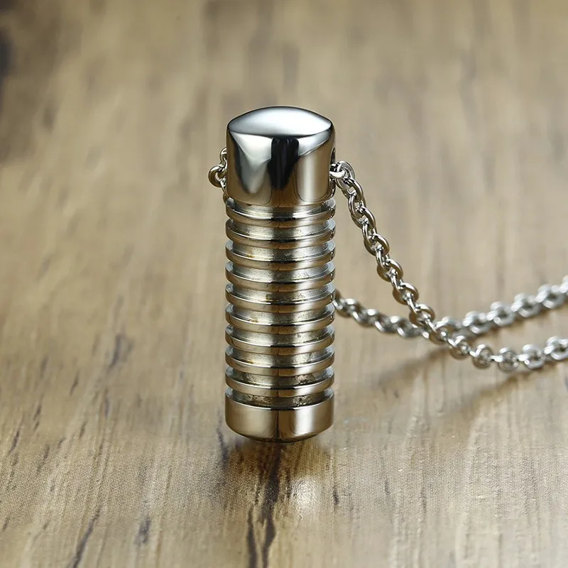 Stainless Steel Screw Thread Cylinder Ashes Pendant Necklace Cremation Keepsake Urn Ash Jewelry Memorial Jewellery 20 Inch