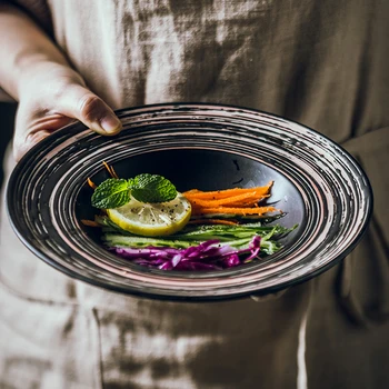 

Ceramic Soup Plate Round Whorl Shape Porcelain Dinner Salad Plate 9 Inch Dish And Plates Set
