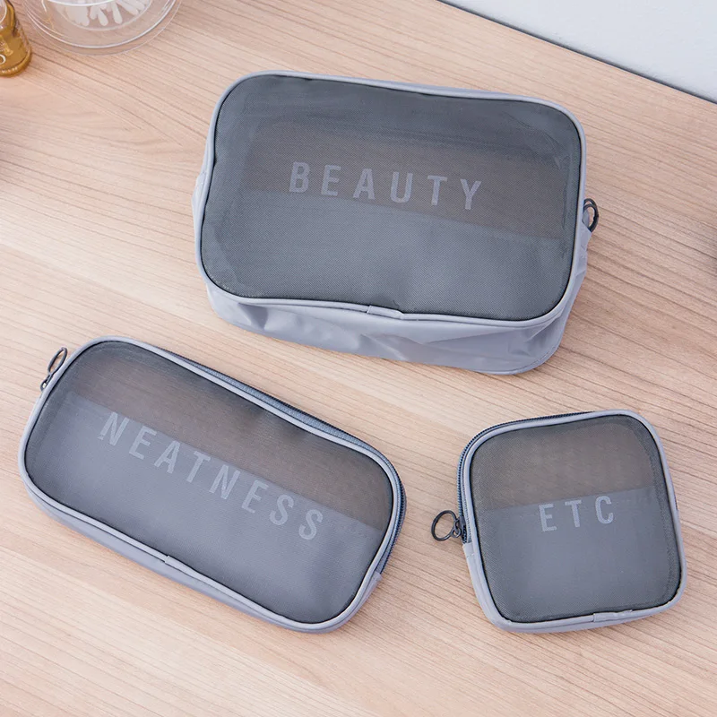ORZ 3 PCS Cosmetic Bag Set Zippered Mesh Storage Case Travel Toiletry Makeup Organizer Bag Clear Cosmetic Organizer Pouch