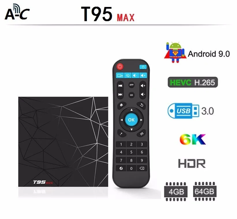 Ac T95 Max Smart Tv Box Android 9 0 4 ГБ 32 64 Гб телеприставка Allwinner H6 k проигрыватель Google Store Netflix Pk