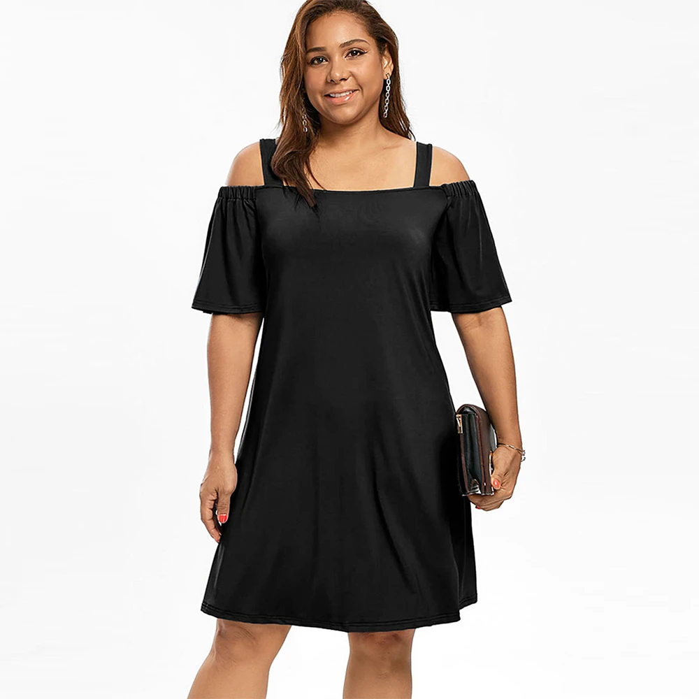half shoulder black dress