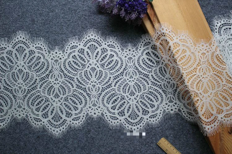 

25cm Wide Hollow Out Net Hole Wave Eyelashes Tulle Lace Wedding Dress Ornament Clothes Edge Underwear White Mesh Sequin Fabric