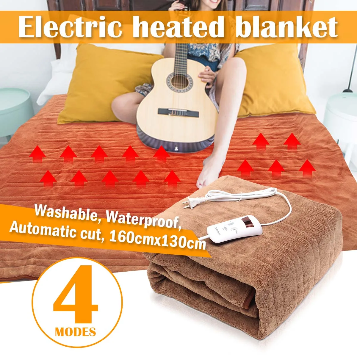 220V Waterproof Electric Heated Blanket 4 Gear Timing Manta Double