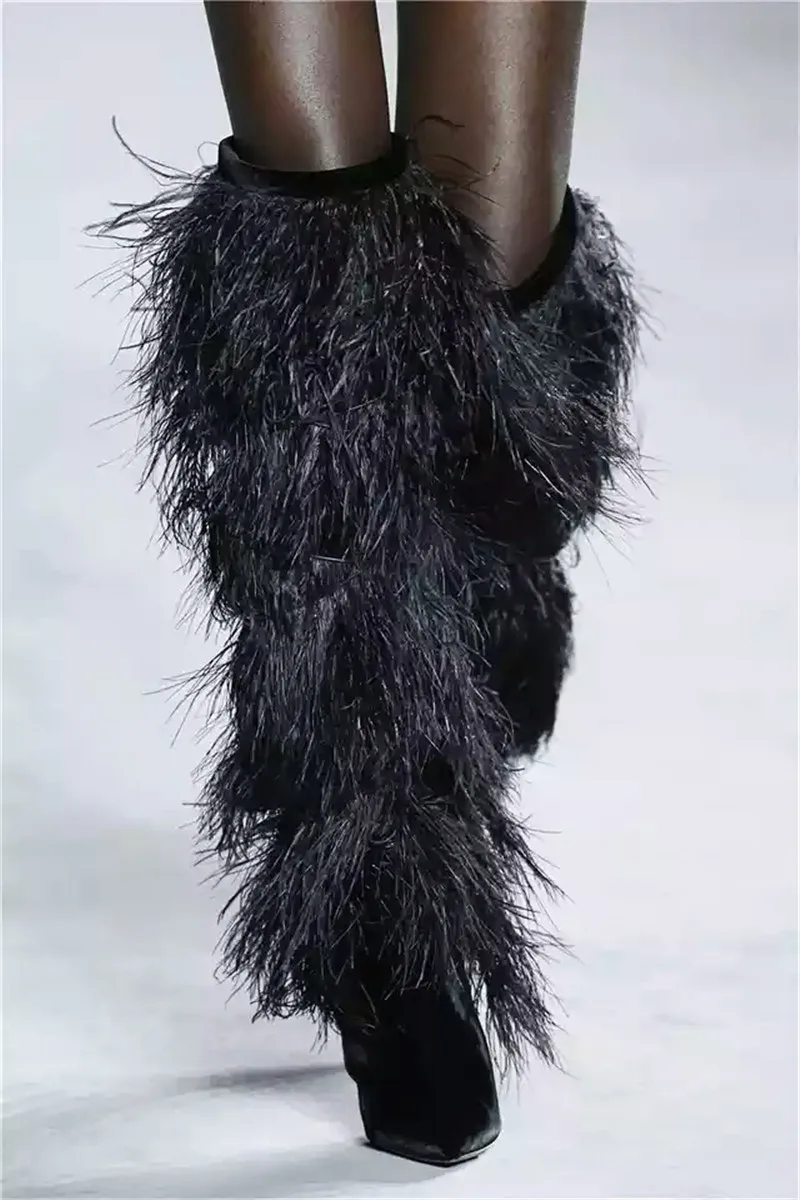 Bleu Au Piste Discothèque Bottes Picture Chaud Fourrure Femme Talon as Femmes Chaussures As Blanc Noir Picture Haut Hautes Gland Long Hiver 9DH2IWE