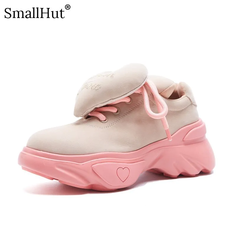 

Women Flat Platform Sneakers New Spring 2019 Ladies Lace up Casual Shoes Fashion Women Black Khaki Round Toe Leather Flats D027