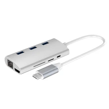 Type-C-концентратор(3 порта Usb3.0)+ Hdmi 4K+ Rj45 гигабит+ Pd зарядка+ 3,0 Sd/Tf считывание карт