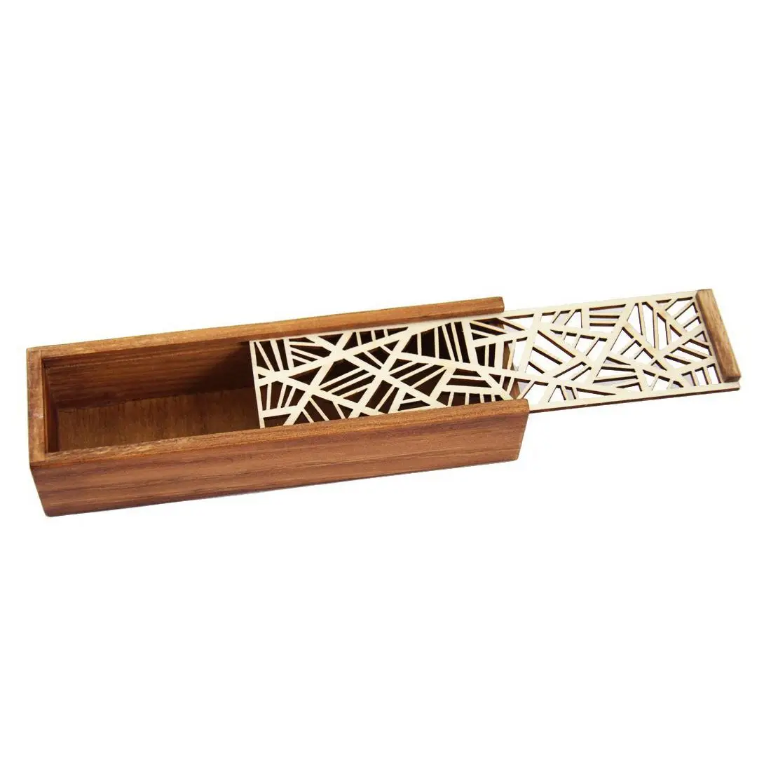 

Asian Wooden Pen Pencil Case Box (Mesh Pattern)