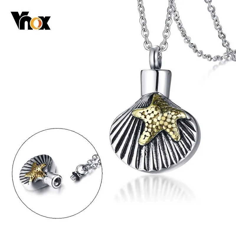 

Vnox Shell Sea Star Pendant for Women Men Stainless Steel Urn Pet Ashes Keepsake Necklace Unisex Jewelry Ornaments