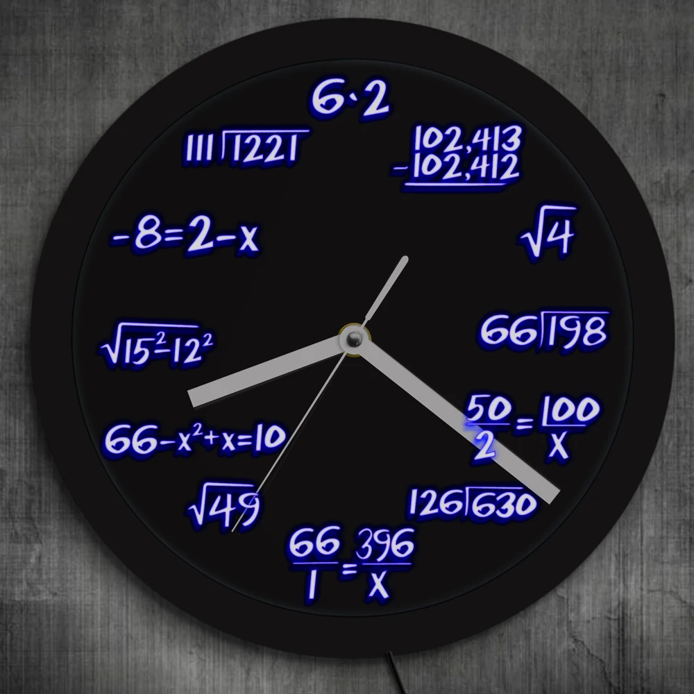 Math Formula Pop Equation Neon Luminous Wall Clock Scicence Math Wall